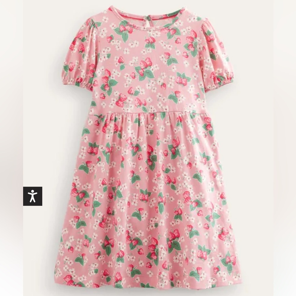 Pink Strawberry Puff Sleeve Dress Size 4-5Y Boden